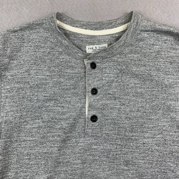 Rag & Bone Mens Shirt Small Gray Heather Henley Long Sleeve Knit Marled Cotton - Picture 2 of 8